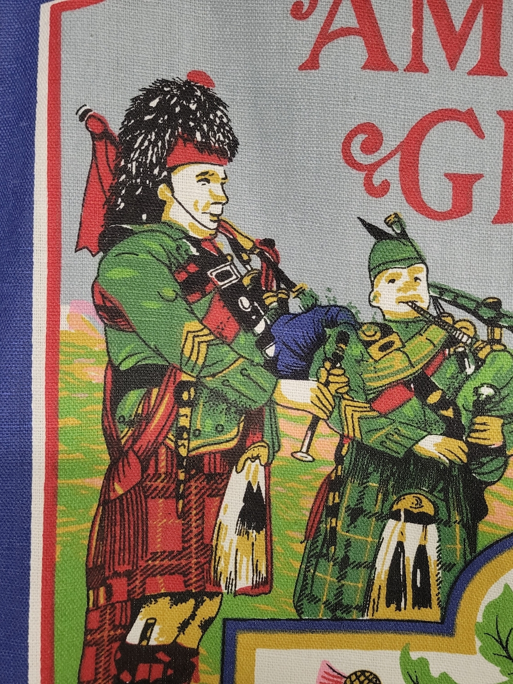 Vintage Amazing Grace Scottish Bagpipes 100% Cotton Tea Towel Hymn Kitchen Towel - Picture 2 of 7